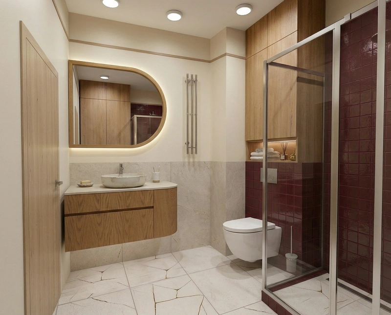 Дизайн ванной в стиле Japandi — фото интерьера от нейросети RoomGPT