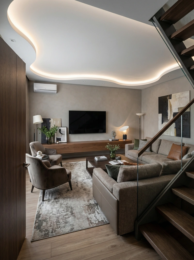 Дизайн гостиной в стиле Контемпорари — фото интерьера от нейросети RoomGPT