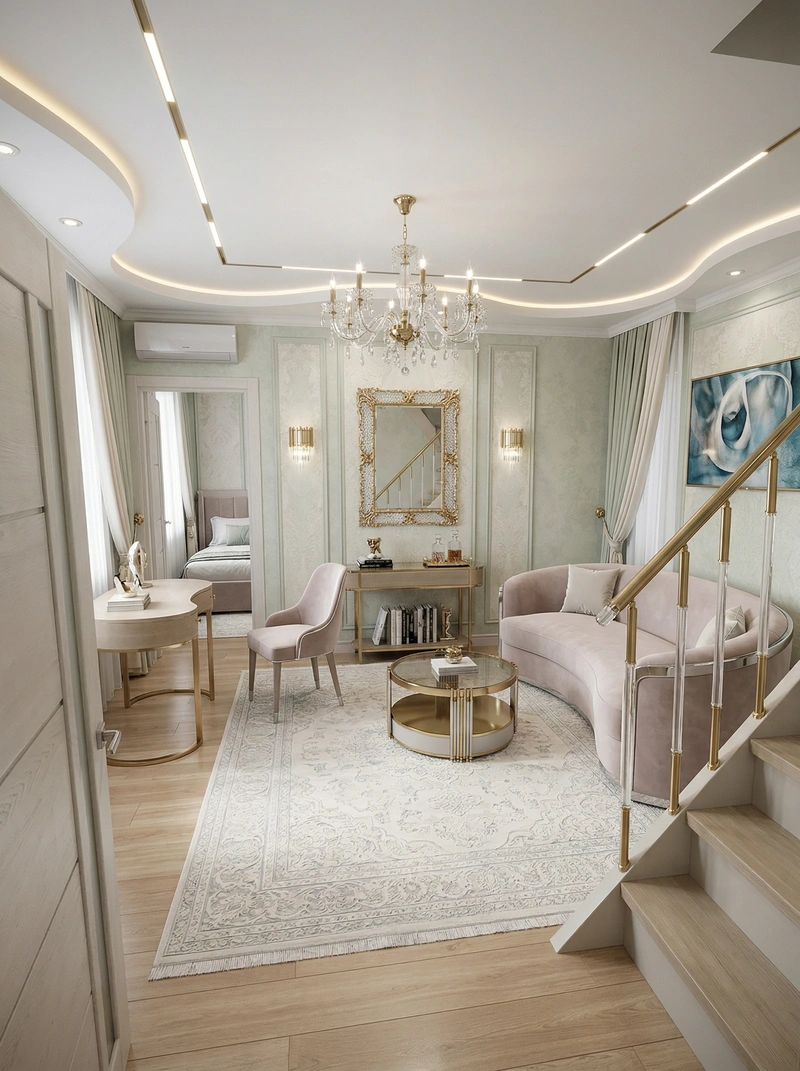 Дизайн гостиной в стиле Неоклассика — фото интерьера от нейросети RoomGPT