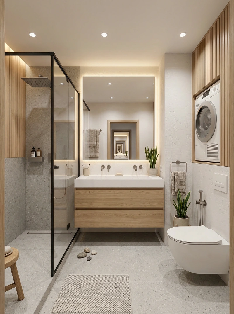 Дизайн ванной в стиле Сканди — фото интерьера от нейросети RoomGPT