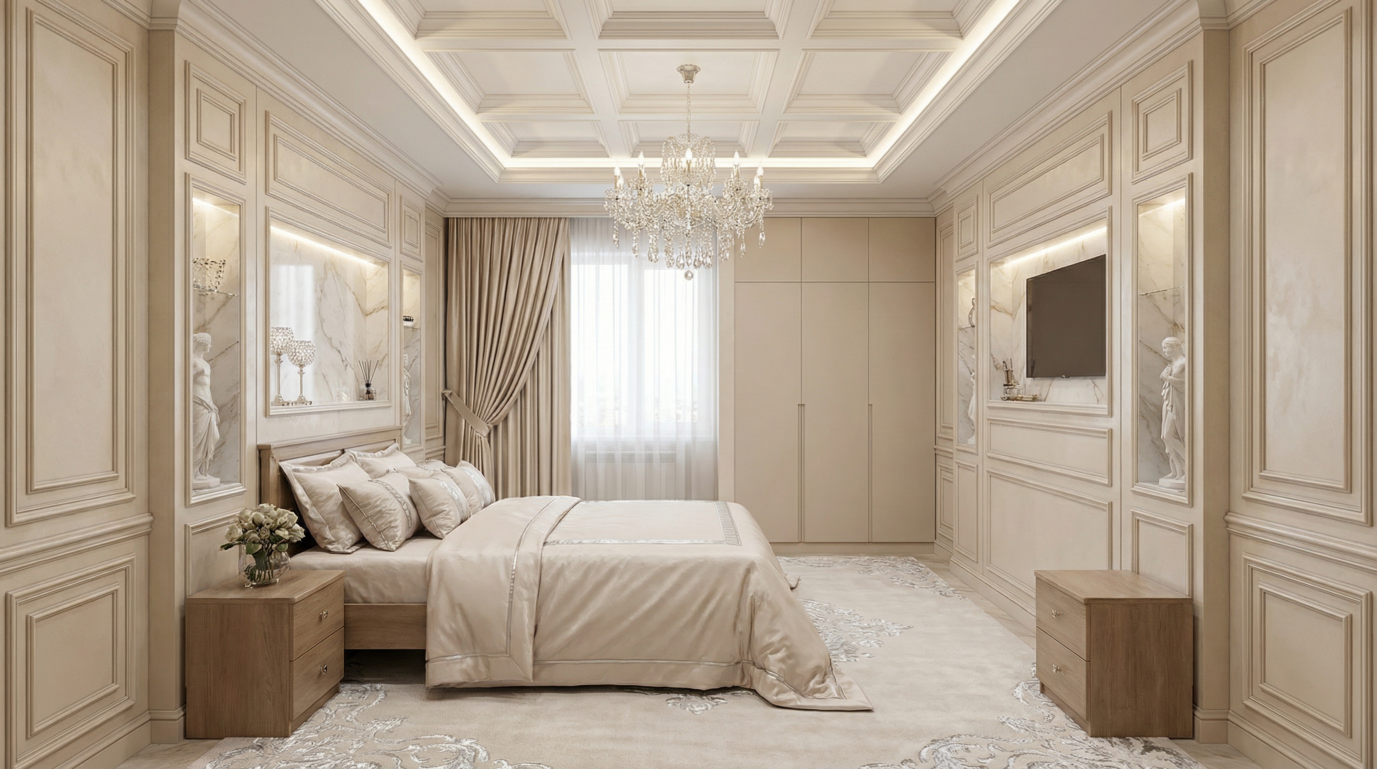 Дизайн спальни в стиле Классика — фото интерьера от нейросети RoomGPT