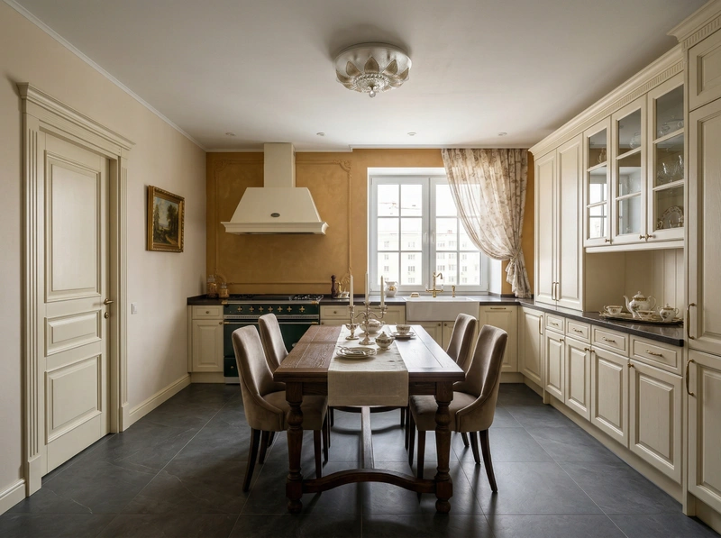Дизайн кухни в стиле Классика — фото интерьера от нейросети RoomGPT