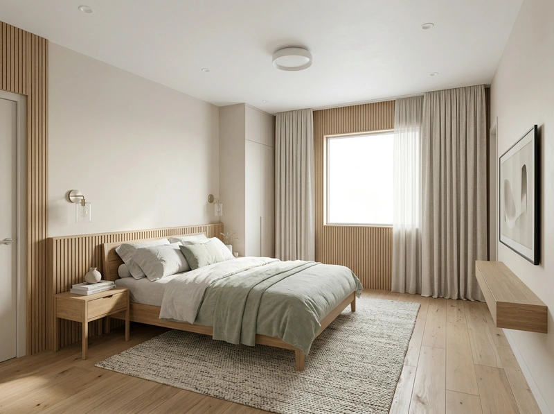 Дизайн спальни в стиле Сканди — фото интерьера от нейросети RoomGPT