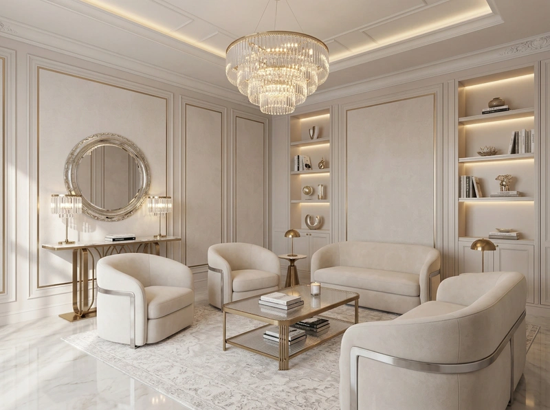 Дизайн гостиной в стиле Неоклассика — фото интерьера от нейросети RoomGPT