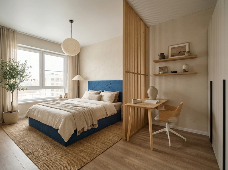 Дизайн спальни в стиле Japandi — фото интерьера от нейросети RoomGPT