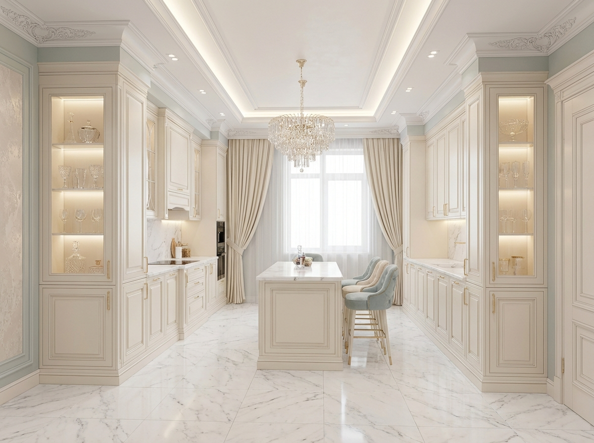 Дизайн кухни в стиле Классика — фото интерьера от нейросети RoomGPT