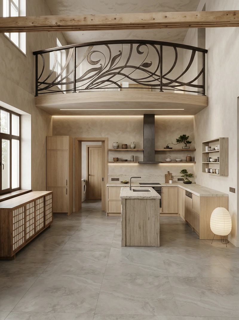Дизайн кухни в стиле Japandi — фото интерьера от нейросети RoomGPT