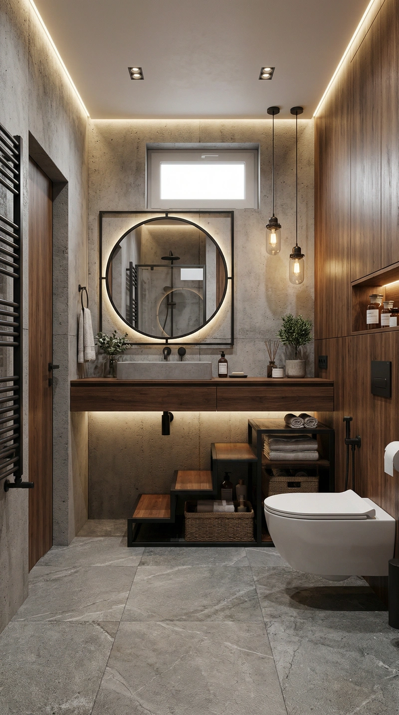 Дизайн интерьера в стиле Лофт — Ванная от нейросети RoomGPT