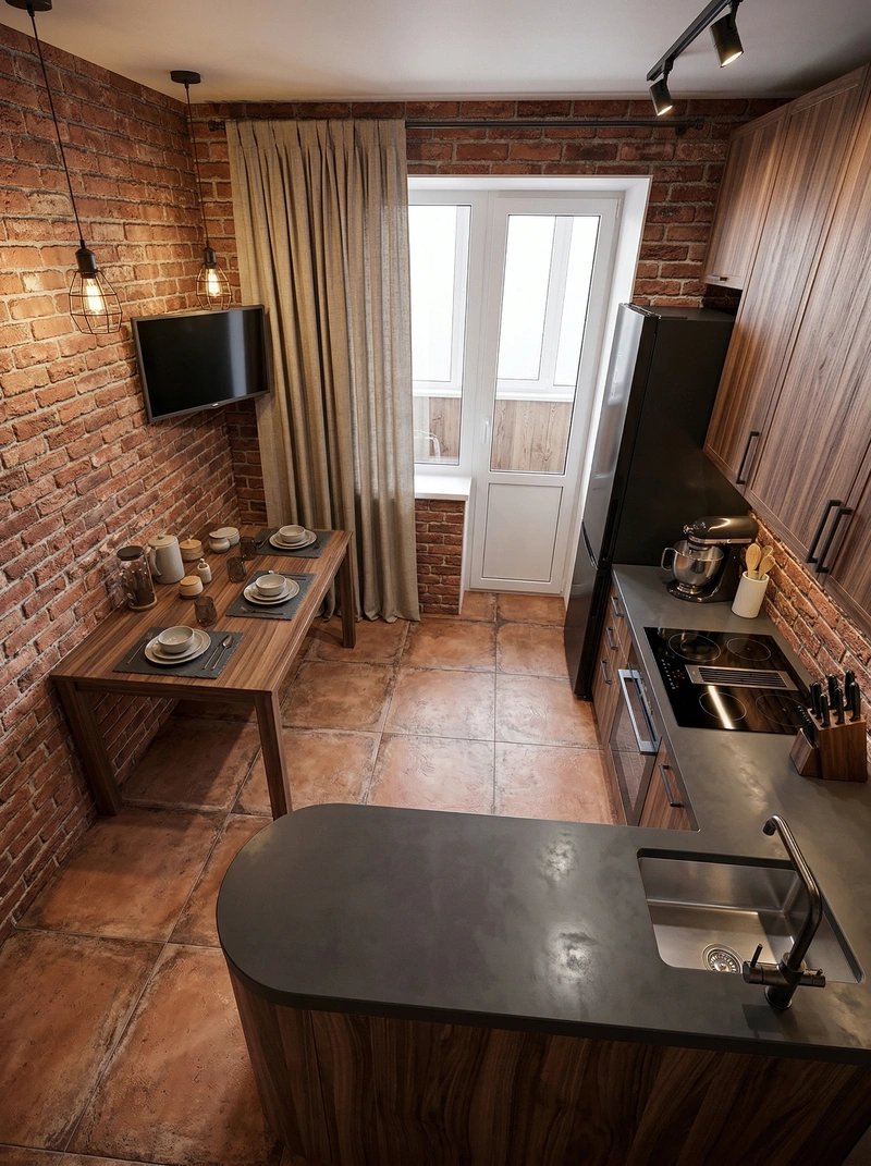 Дизайн кухни в стиле Лофт — фото интерьера от нейросети RoomGPT