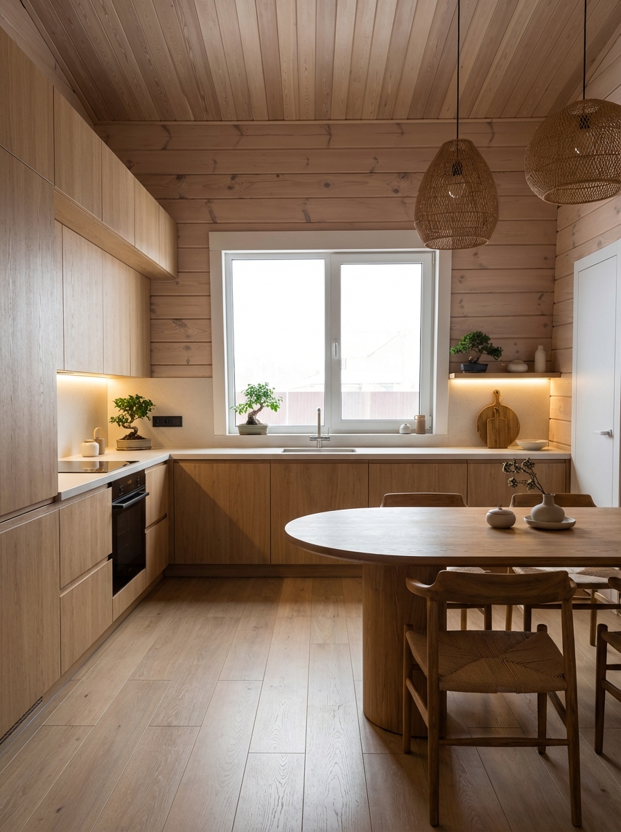 Дизайн кухни в стиле Japandi — фото интерьера от нейросети RoomGPT