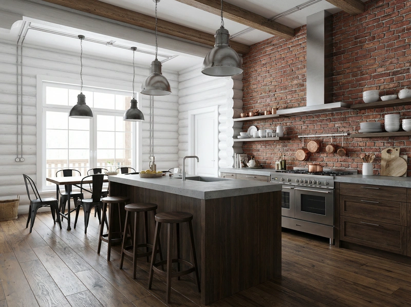 Дизайн интерьера в стиле Лофт — Кухня от нейросети RoomGPT