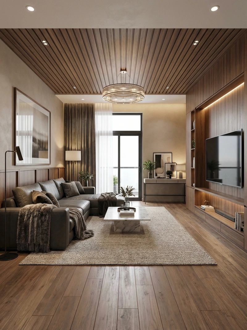 Дизайн интерьера в стиле Контемпорари — Гостиная от нейросети RoomGPT