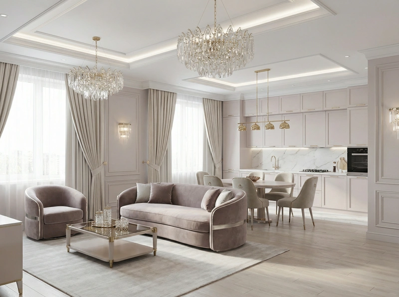 Дизайн интерьера в стиле Неоклассика — Гостиная от нейросети RoomGPT