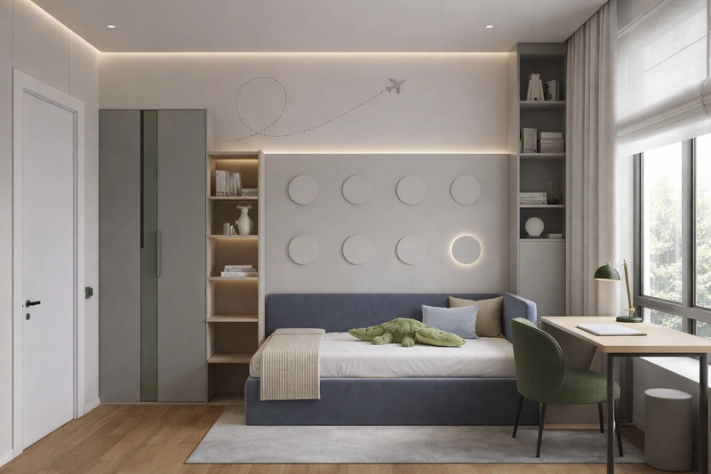 Дизайн детской в стиле Минимализм — фото интерьера от нейросети RoomGPT