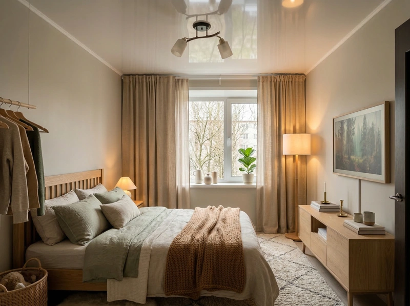 Дизайн спальни в стиле Хюгге — фото интерьера от нейросети RoomGPT
