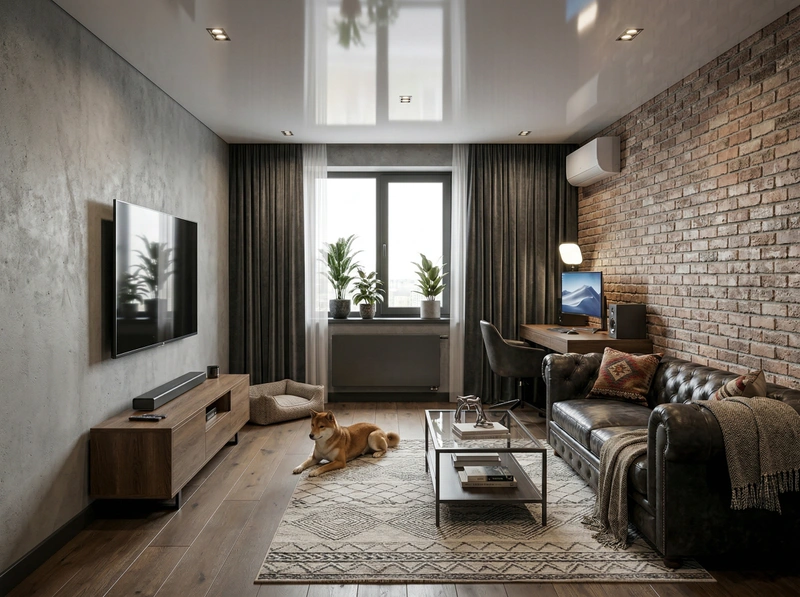 Дизайн гостиной в стиле Лофт — фото интерьера от нейросети RoomGPT