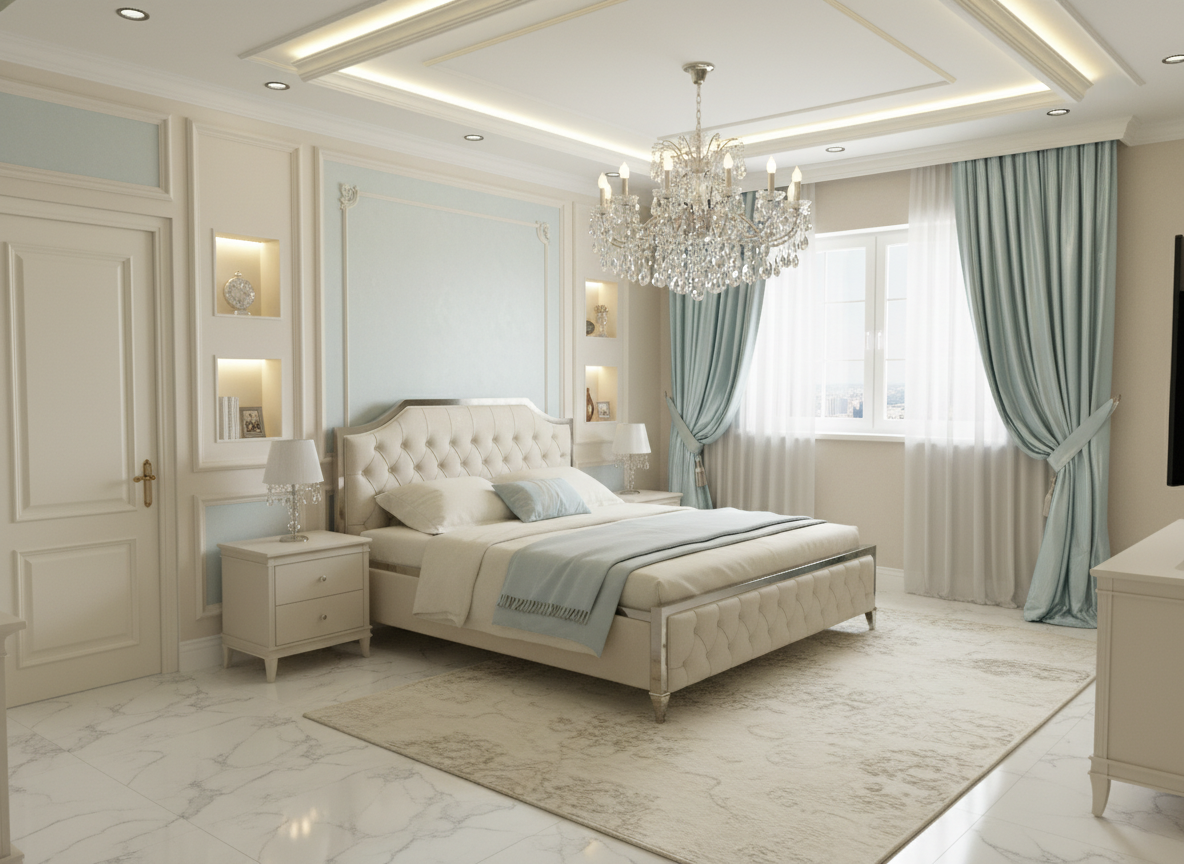 Дизайн спальни в стиле Классика — фото интерьера от нейросети RoomGPT