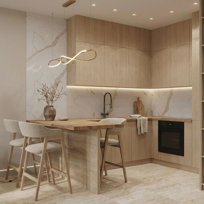 Дизайн кухни в стиле Japandi — фото интерьера от нейросети RoomGPT