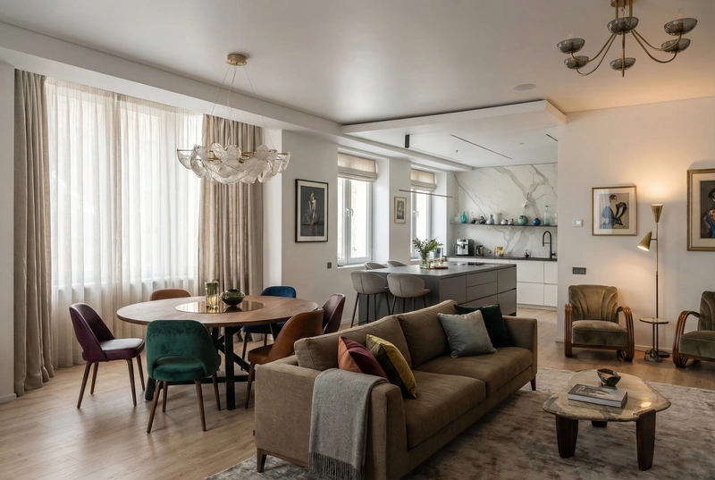 Дизайн гостиной в стиле Эклектика — фото интерьера от нейросети RoomGPT