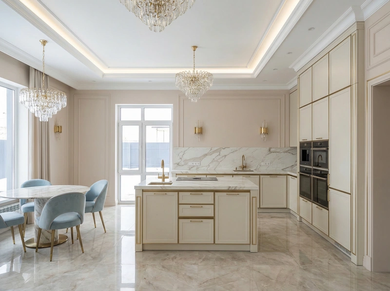 Дизайн кухни в стиле Неоклассика — фото интерьера от нейросети RoomGPT