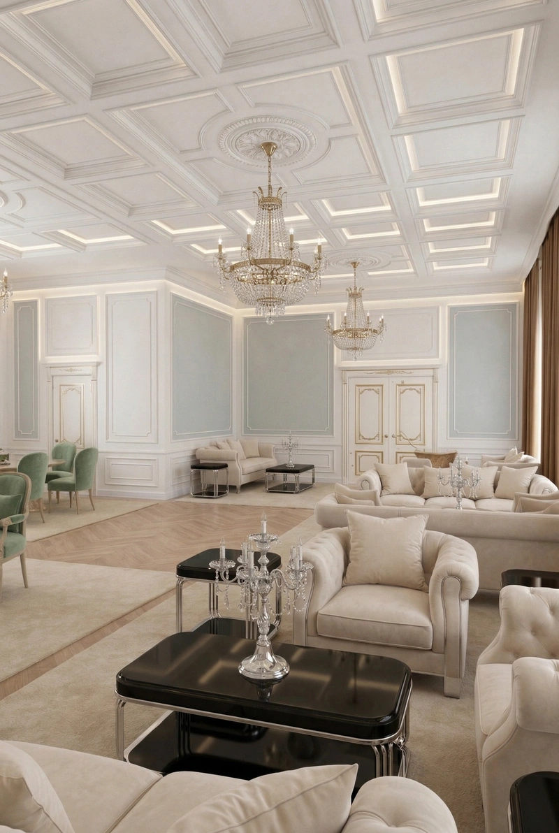 Дизайн гостиной в стиле Неоклассика — фото интерьера от нейросети RoomGPT
