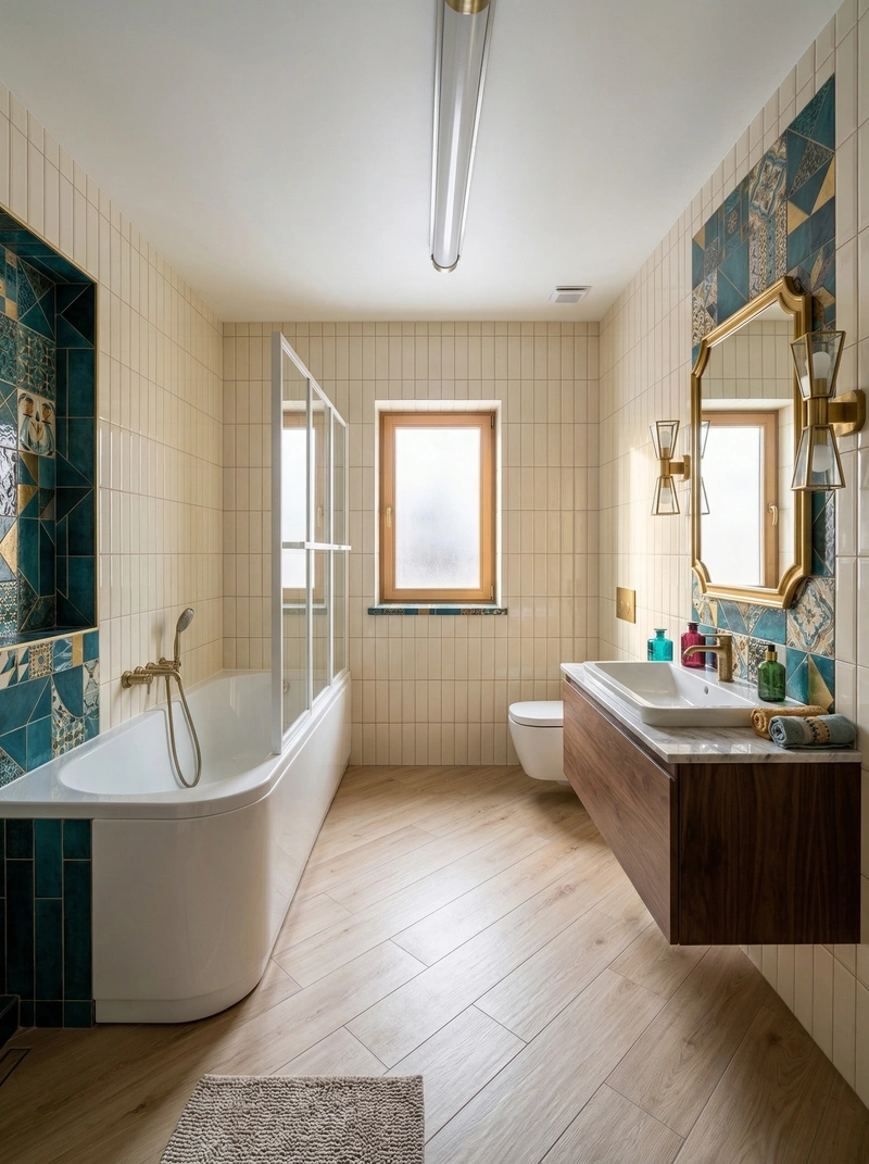 Дизайн ванной в стиле Эклектика — фото интерьера от нейросети RoomGPT