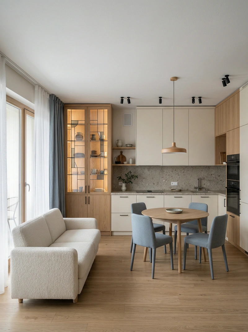 Дизайн кухни в стиле Japandi — фото интерьера от нейросети RoomGPT