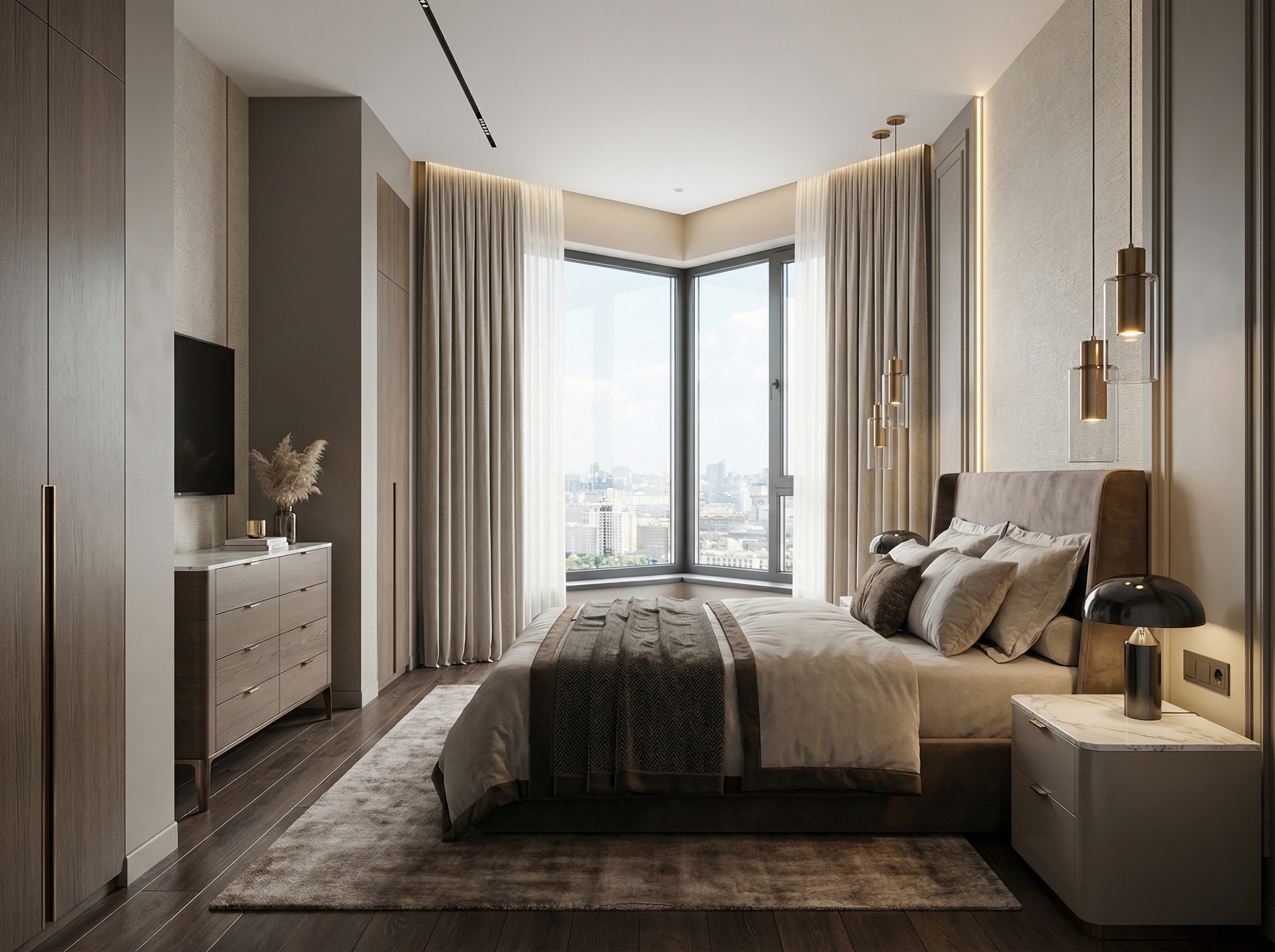 Дизайн спальни в стиле Контемпорари — фото интерьера от нейросети RoomGPT