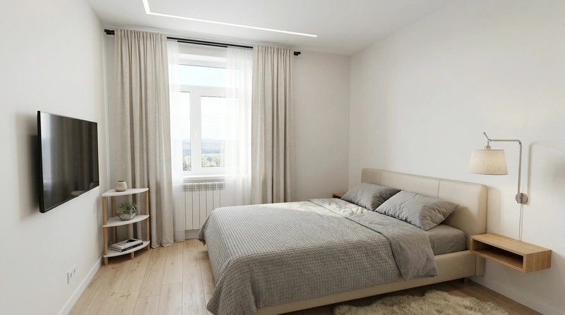 Дизайн спальни в стиле Сканди — фото интерьера от нейросети RoomGPT