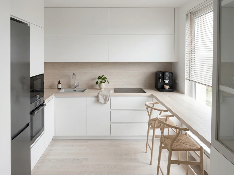 Дизайн кухни в стиле Сканди — фото интерьера от нейросети RoomGPT