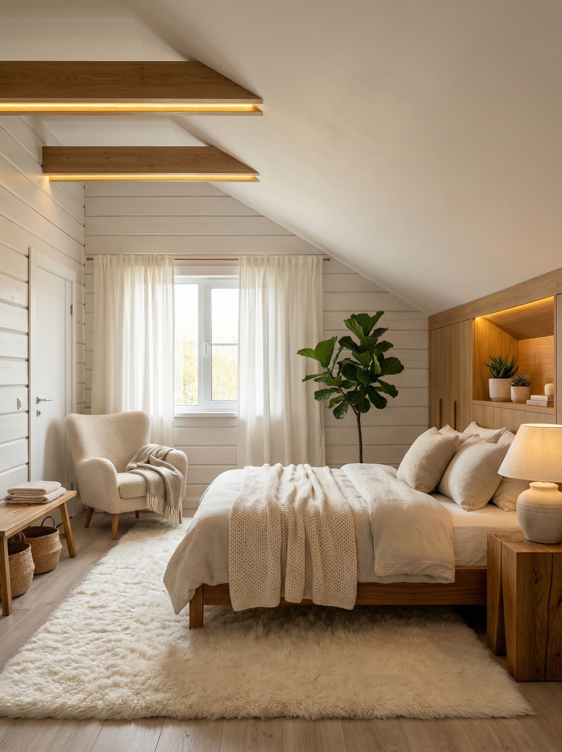 Дизайн спальни в стиле Хюгге — фото интерьера от нейросети RoomGPT