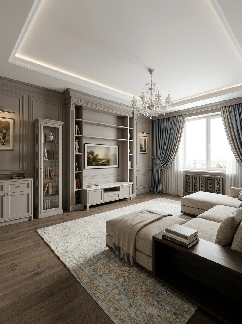 Дизайн интерьера в стиле Классика — Гостиная от нейросети RoomGPT