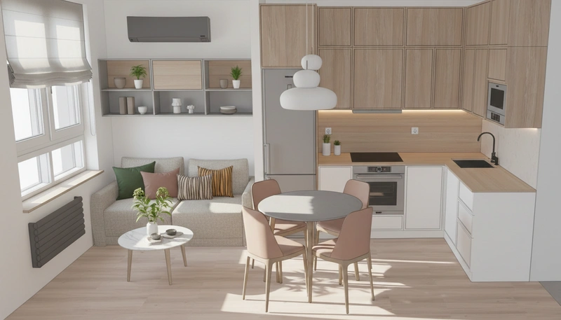 Дизайн интерьера в стиле Сканди — Кухня от нейросети RoomGPT