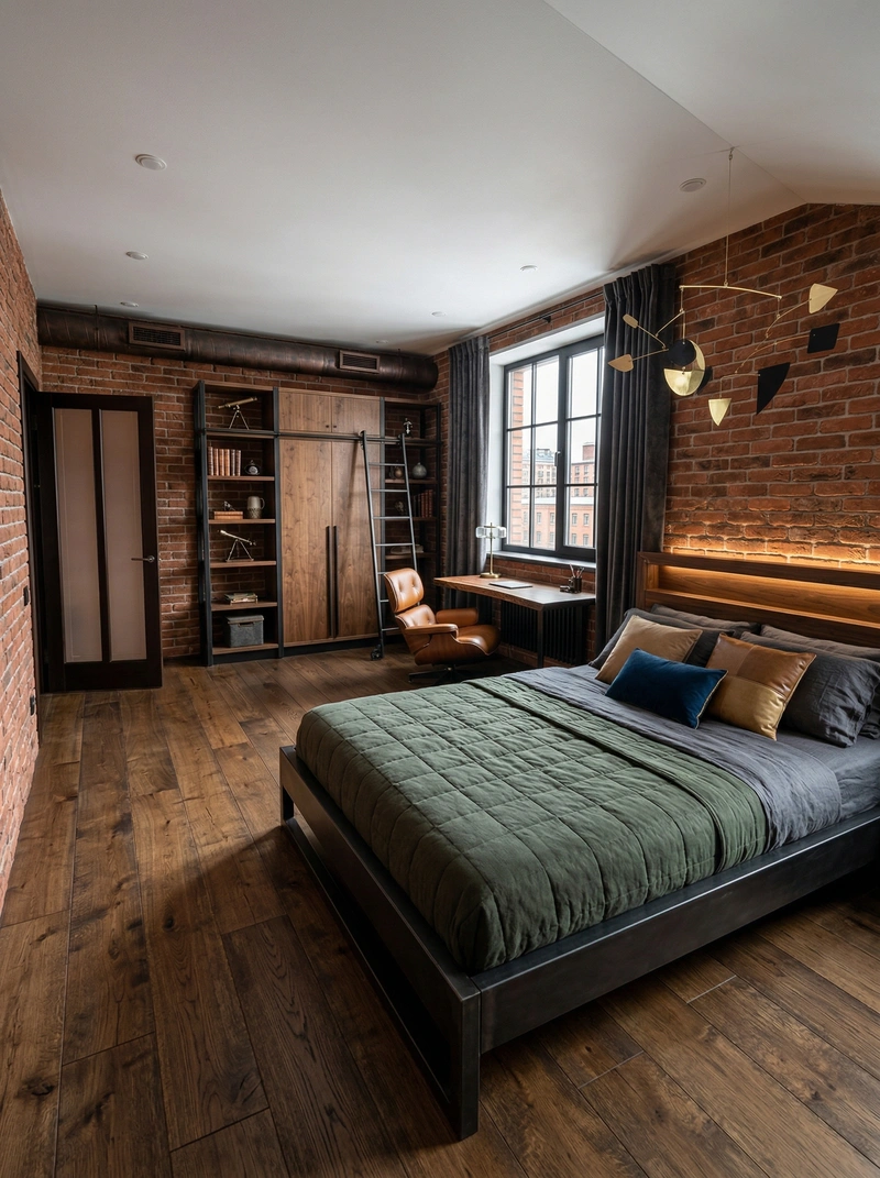 Дизайн спальни в стиле Лофт — фото интерьера от нейросети RoomGPT