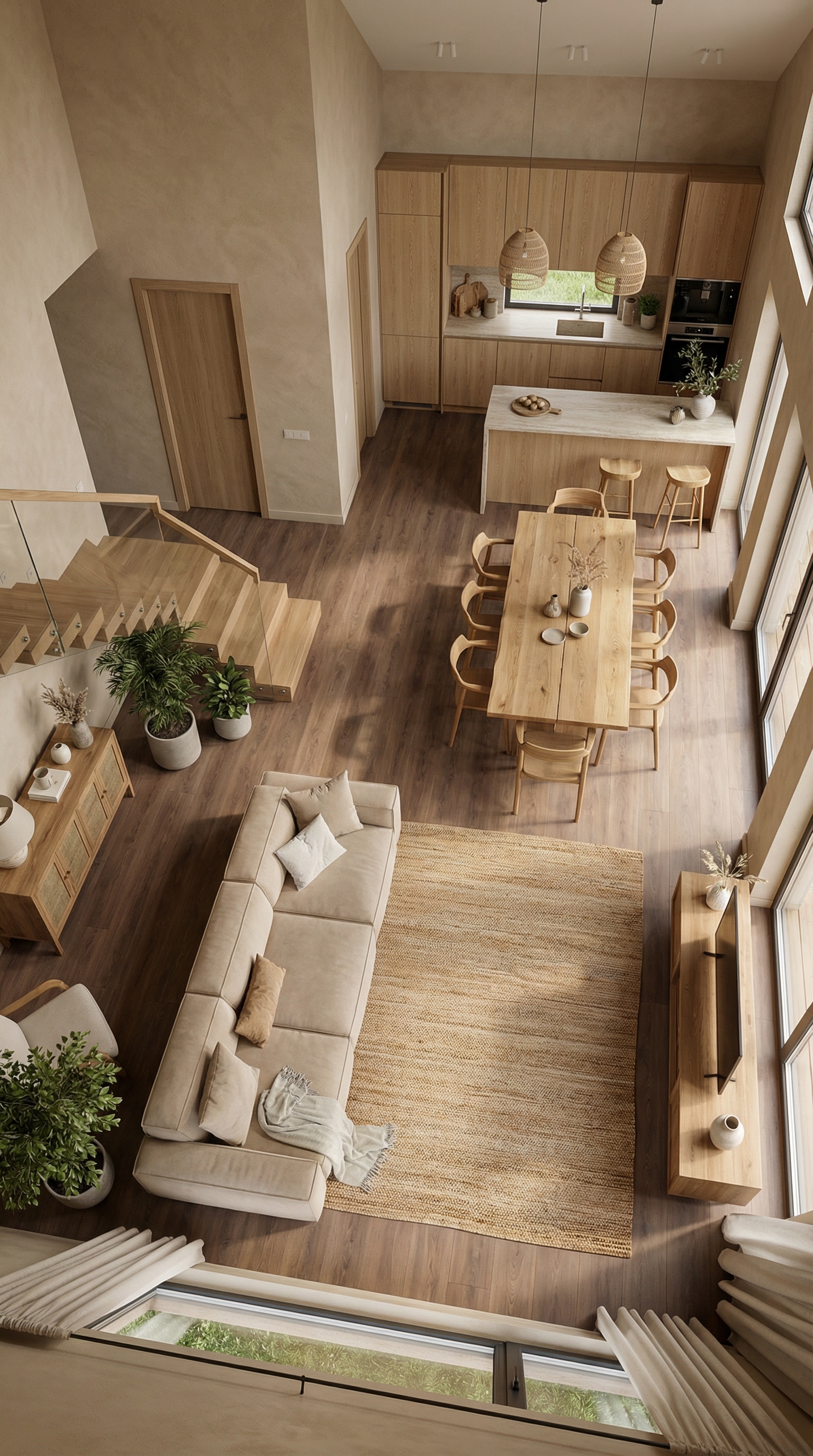 Дизайн гостиной в стиле Japandi — фото интерьера от нейросети RoomGPT