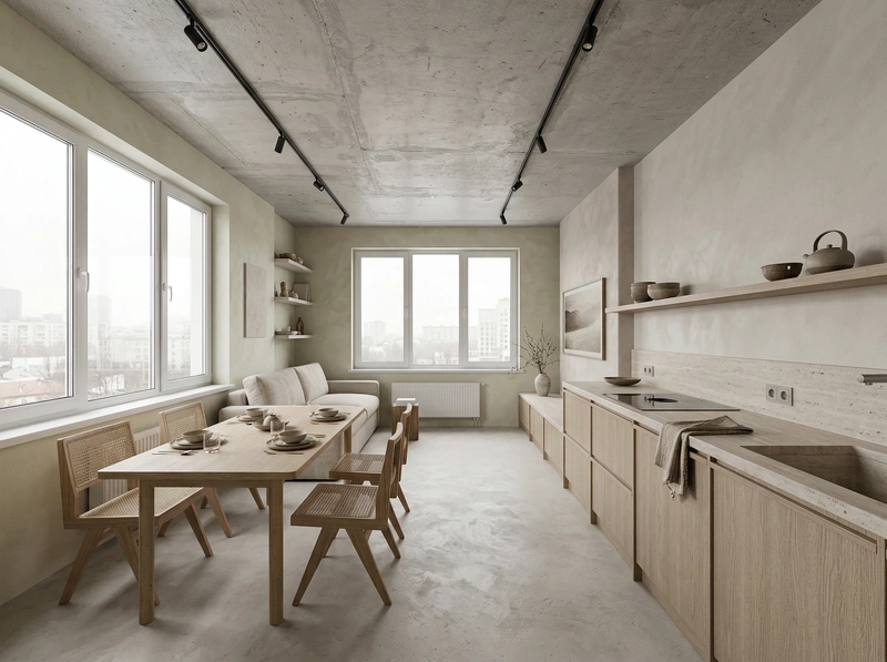 Дизайн кухни в стиле Japandi — фото интерьера от нейросети RoomGPT