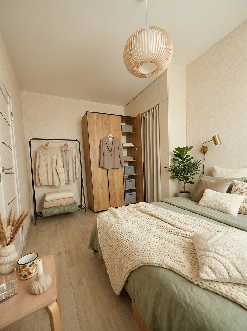 Дизайн спальни в стиле Хюгге — фото интерьера от нейросети RoomGPT