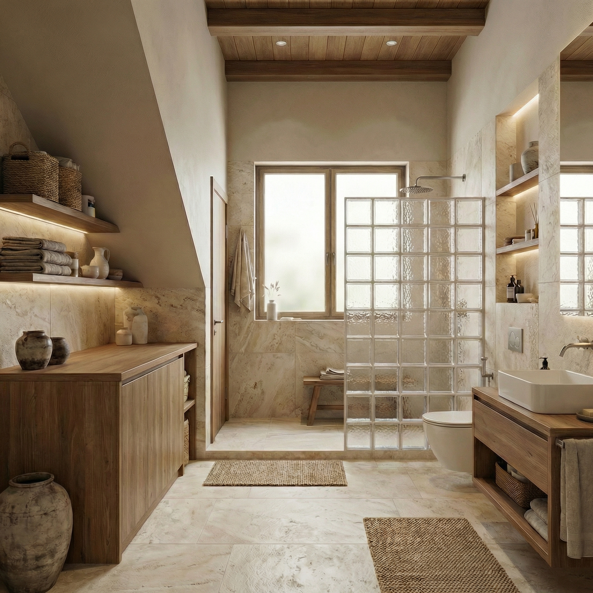 Дизайн ванной в стиле Japandi — фото интерьера от нейросети RoomGPT