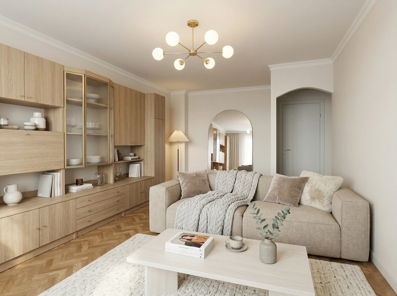 Дизайн гостиной в стиле Хюгге — фото интерьера от нейросети RoomGPT