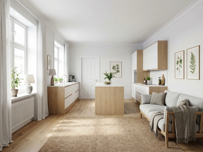 Дизайн интерьера в стиле Сканди — Кухня от нейросети RoomGPT