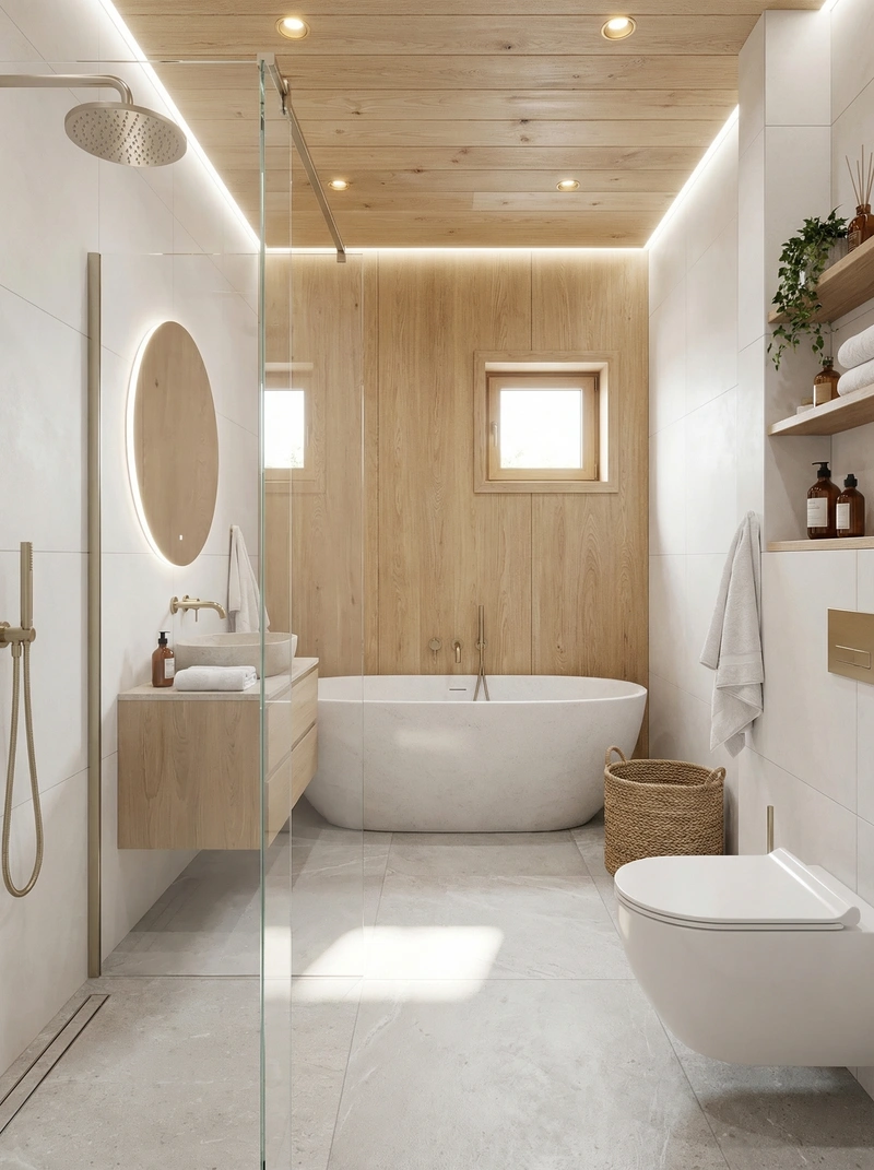 Дизайн ванной в стиле Сканди — фото интерьера от нейросети RoomGPT