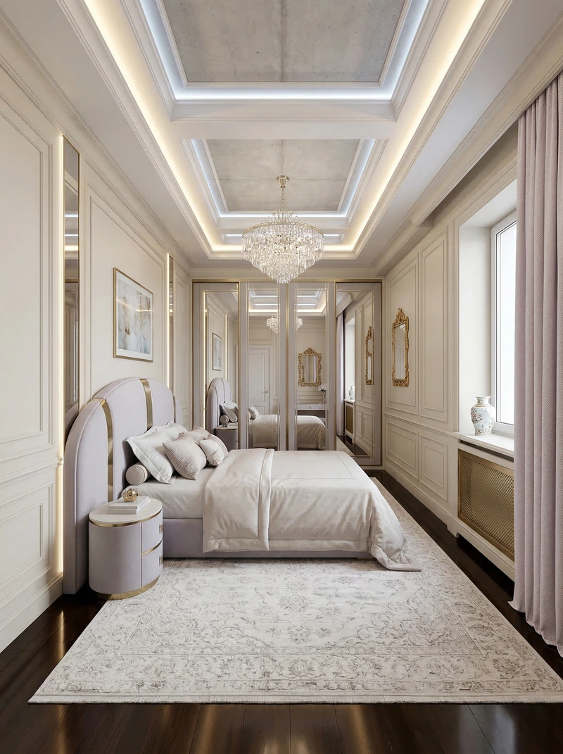 Дизайн спальни в стиле Неоклассика — фото интерьера от нейросети RoomGPT