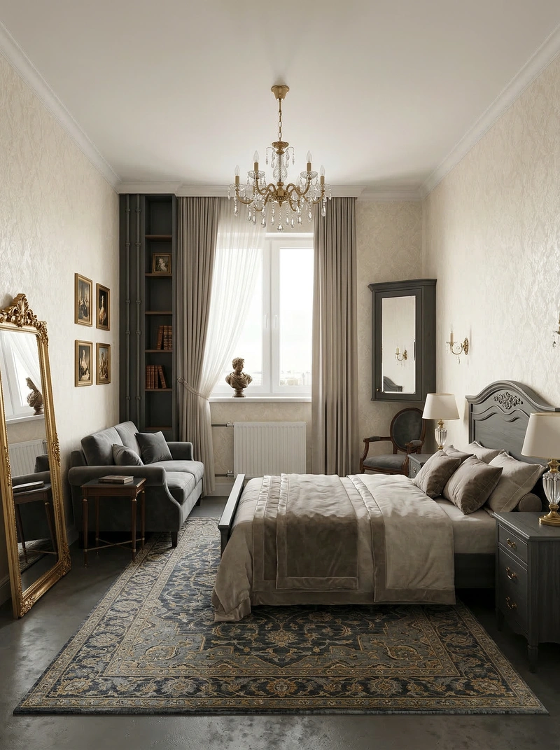 Дизайн спальни в стиле Классика — фото интерьера от нейросети RoomGPT