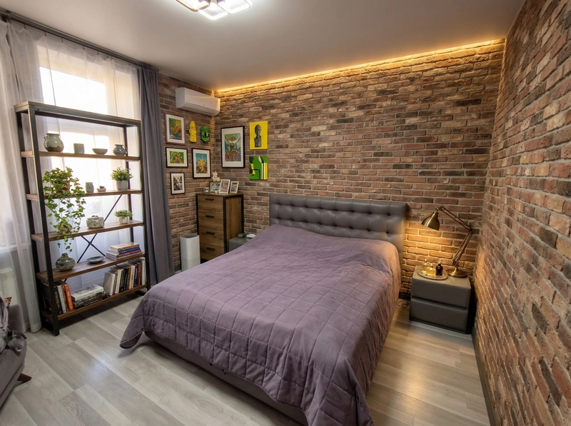 Дизайн спальни в стиле Лофт — фото интерьера от нейросети RoomGPT