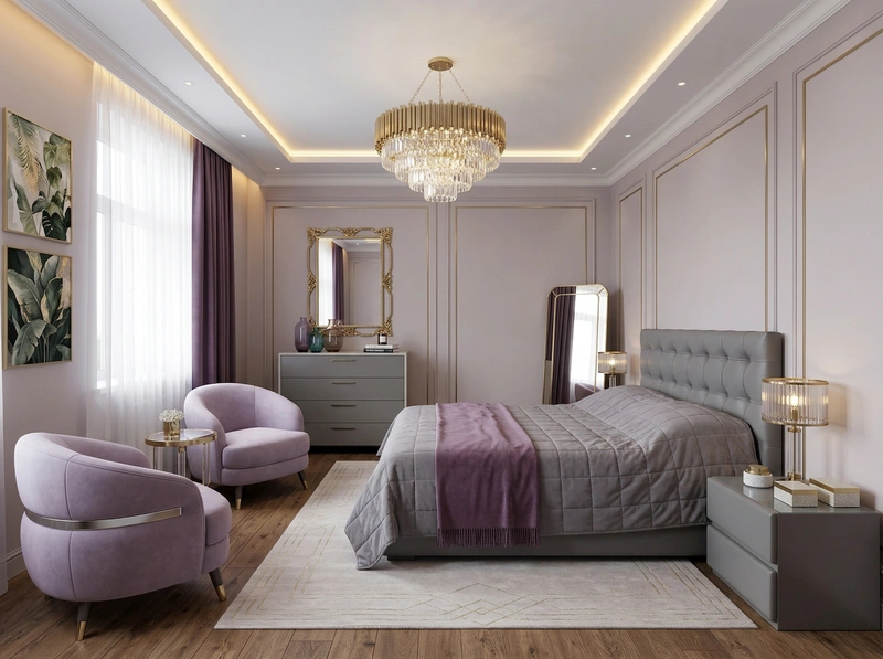 Дизайн спальни в стиле Неоклассика — фото интерьера от нейросети RoomGPT