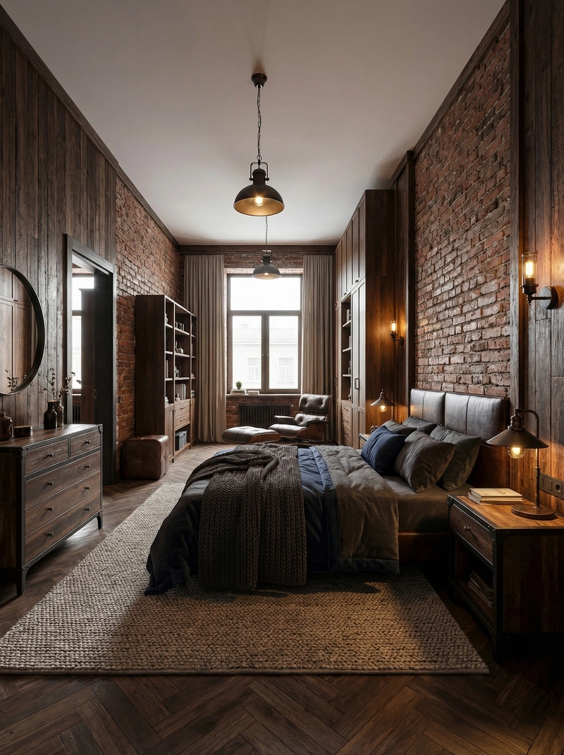 Дизайн интерьера в стиле Лофт — Спальня от нейросети RoomGPT