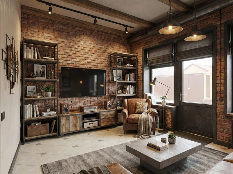 Дизайн гостиной в стиле Лофт — фото интерьера от нейросети RoomGPT