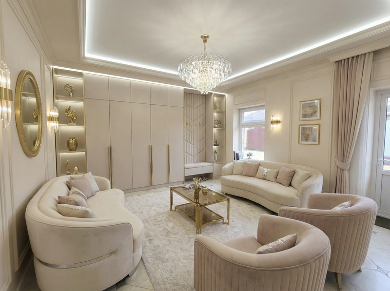 Дизайн гостиной в стиле Неоклассика — фото интерьера от нейросети RoomGPT