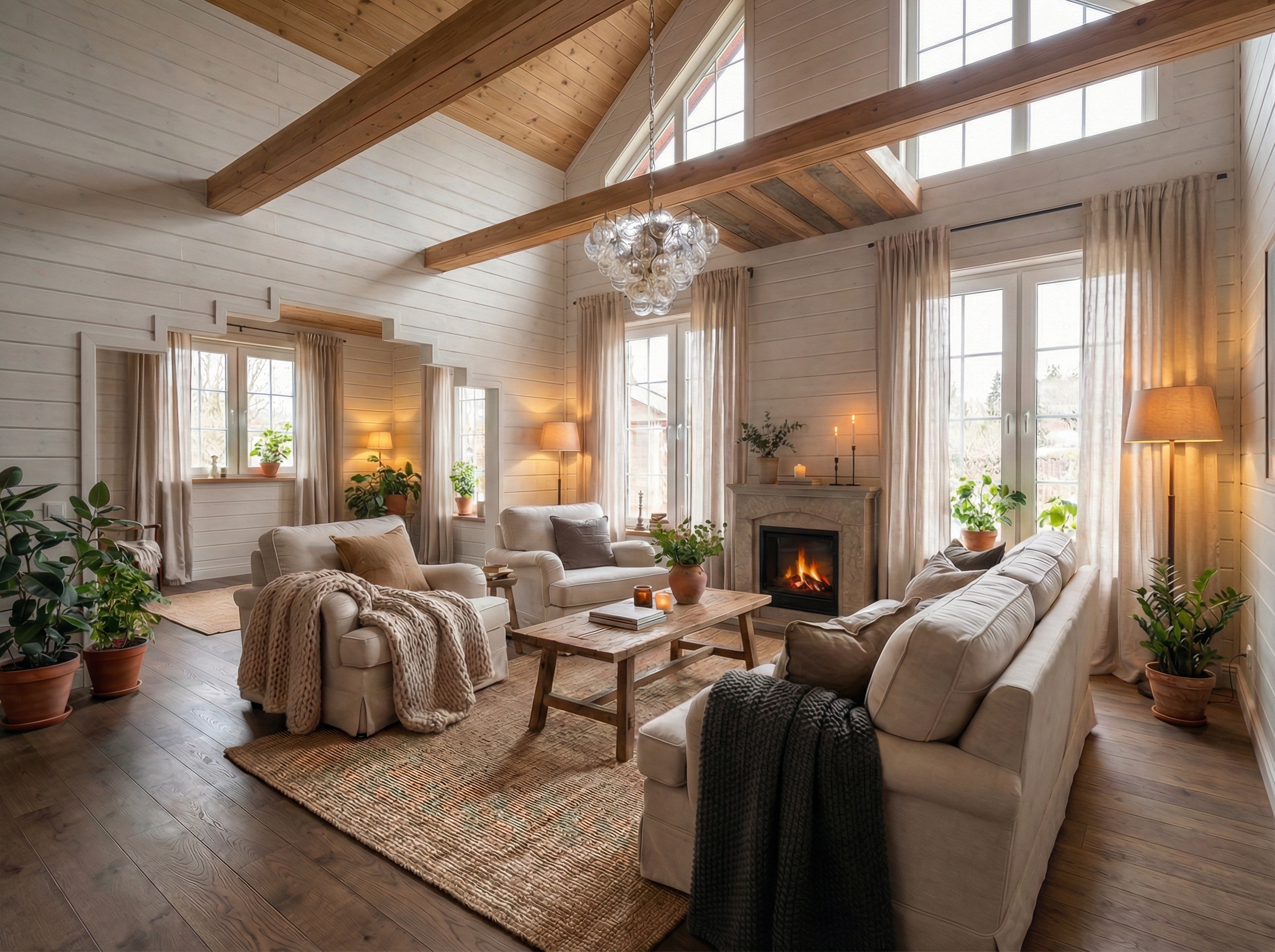 Дизайн гостиной в стиле Хюгге — фото интерьера от нейросети RoomGPT