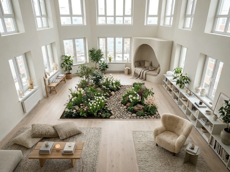 Дизайн гостиной в стиле Хюгге — фото интерьера от нейросети RoomGPT